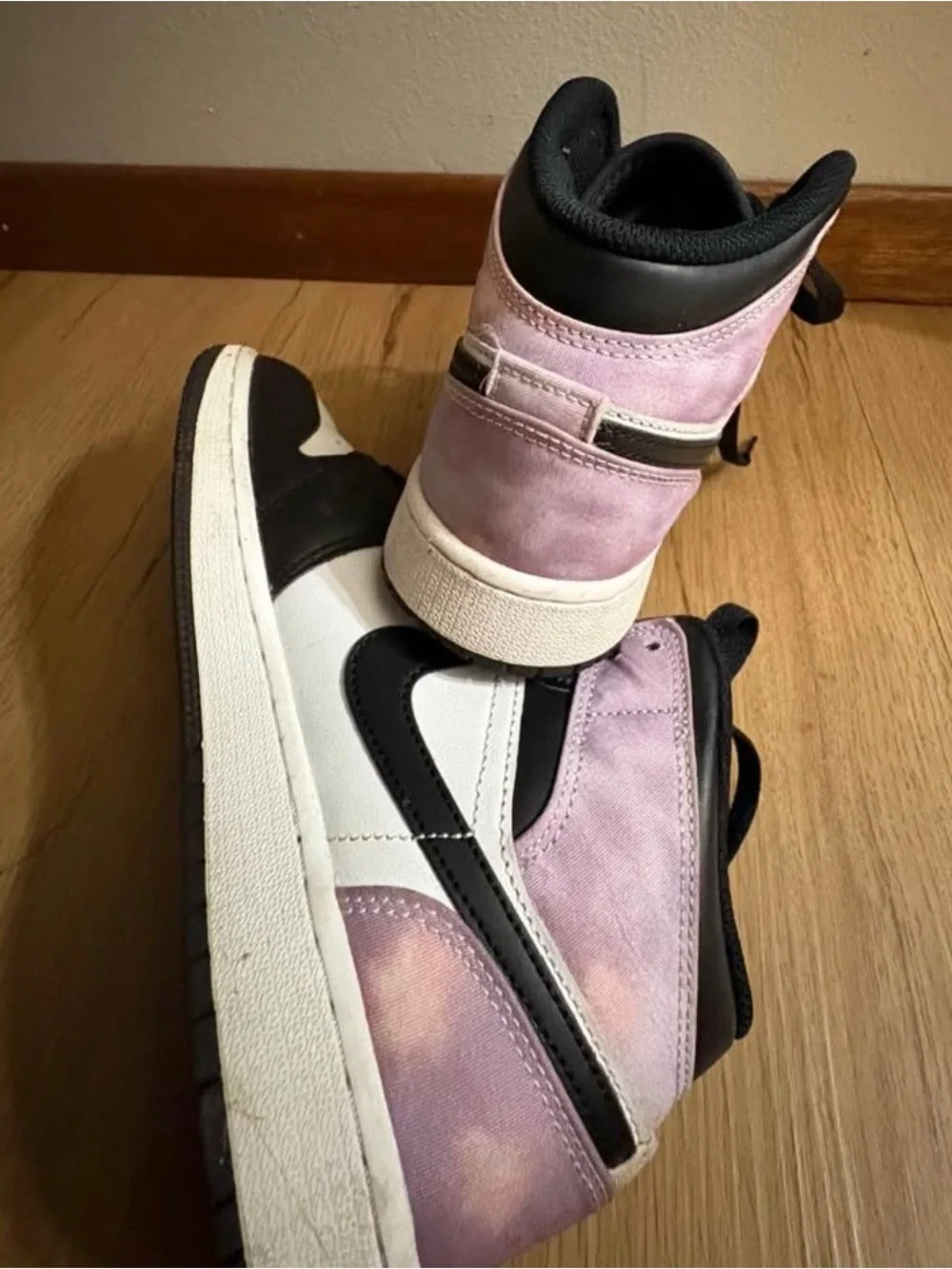 Jordan Mid/High Black White and Light Pink Sneakers